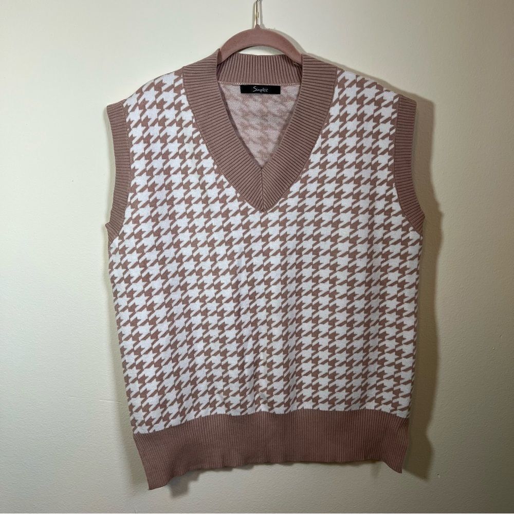 ✨ Simplee Women’s Tan White Houndstooth Vest OS‎